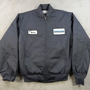 Vintage Aramark Jacket Mens Medium Grey Lined Quilted Workwear Bomber Full Zip